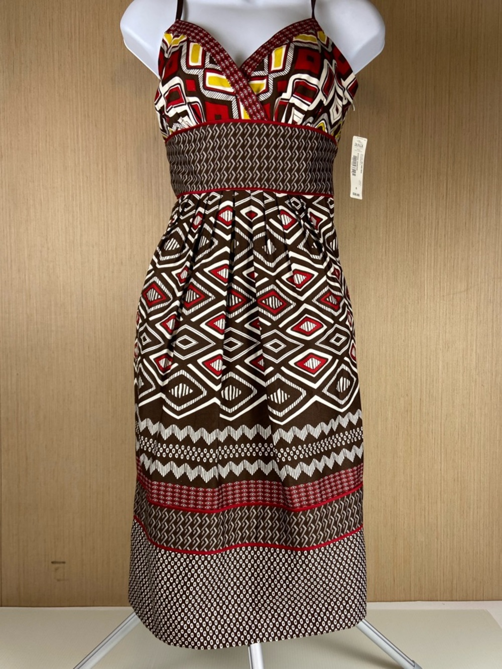 a.n.a Brown Geometric Print Mini Dress with Red & Yellow Accents